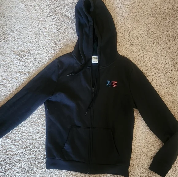 Victoria's Secret Pink Black Hoodie Jacket Size Small - Picture 1 of 6